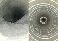 Photo documentation of a suction duct before (left) and after (right) cleaning