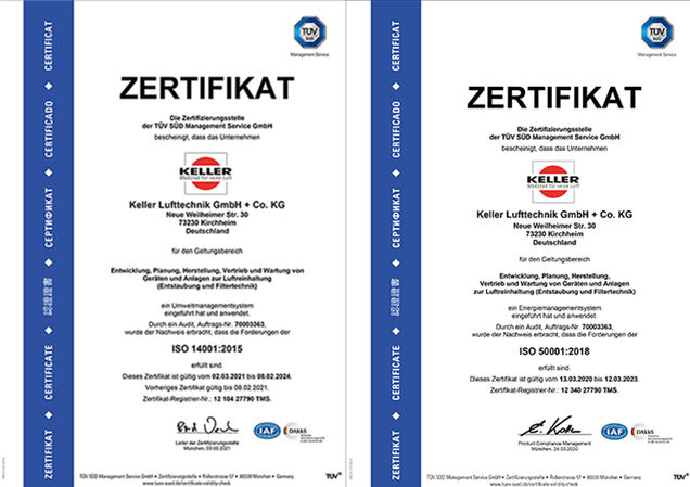 Seit 2015/2016 sind unsere Umwelt- und Energiemanagementsysteme zertifiziert nach DIN ISO 14001 und DIN ISO 50001