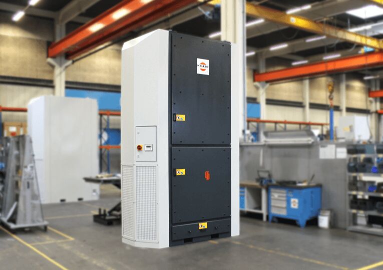 Keller AmbiTower suctions ambient air and returns the cleaned, filtered air at low velocity back into the workplace.